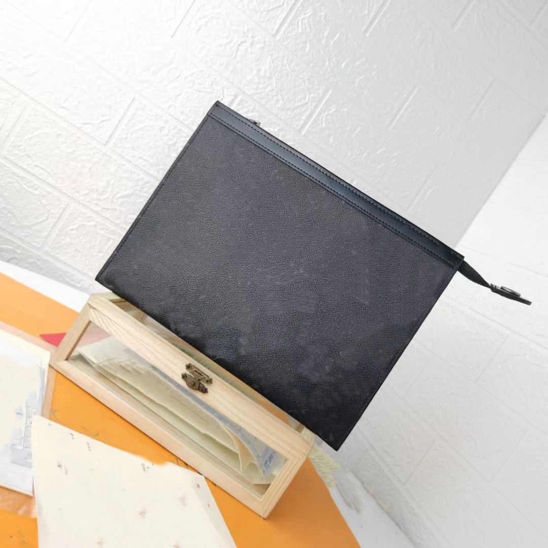 

New Hand Bag Travel Toiletry Pouch 26cm Protection Makeup Clutch Womens Leather Waterproof Cosmetic Bags For Women With BOX, Brown checkerboard