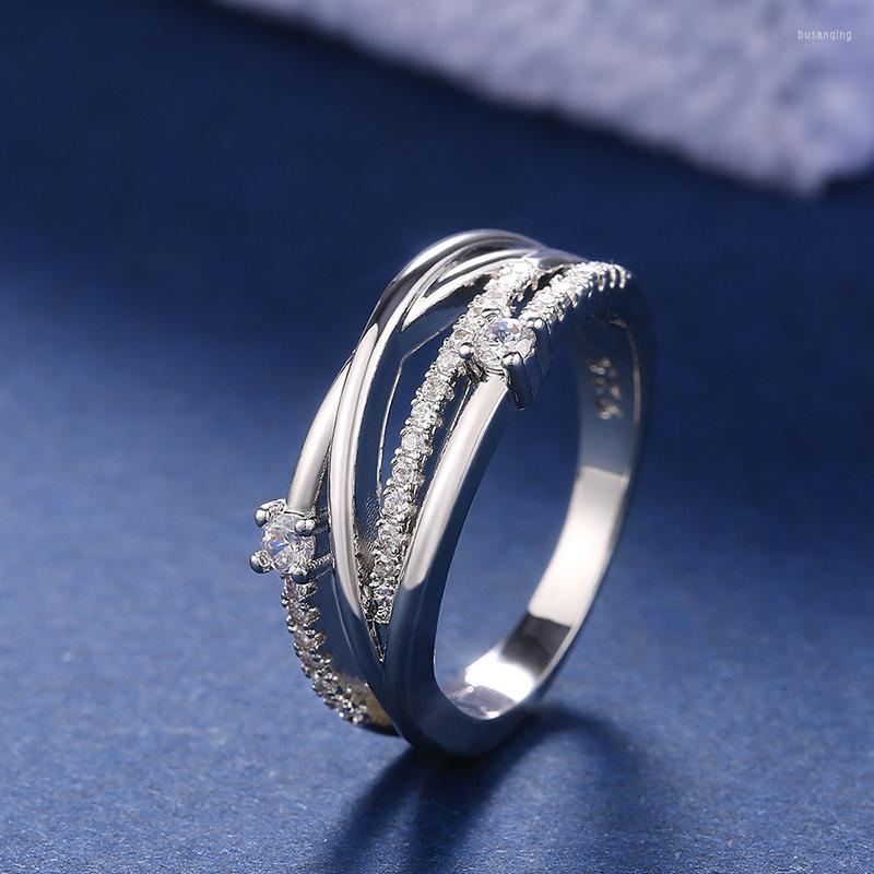 

Wedding Rings Creative Trendy Silver Plated Cross Twine For Women Shine White CZ Stone Inlay Fashion Jewelry Party Gift Ring