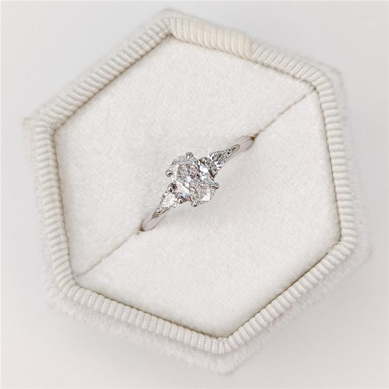 

Cluster Rings RandH G14K White Gold 0.6CT Elongate Oval Moissanite Two Pear Side Fashion Women Engagement Wedding AU585 Jewelry