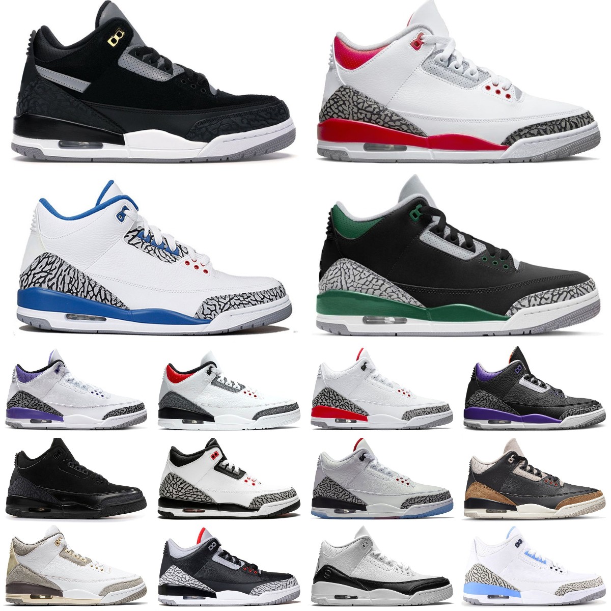 

2023 new Jumpman Cardinal Red 3 3s Mens Basketball Shoes Pine Green Black Red Cement Tinker UNC Varsity Royal Pure White Cool Grey Ma Racer Blue men sport sneakers 40-47, Q3019