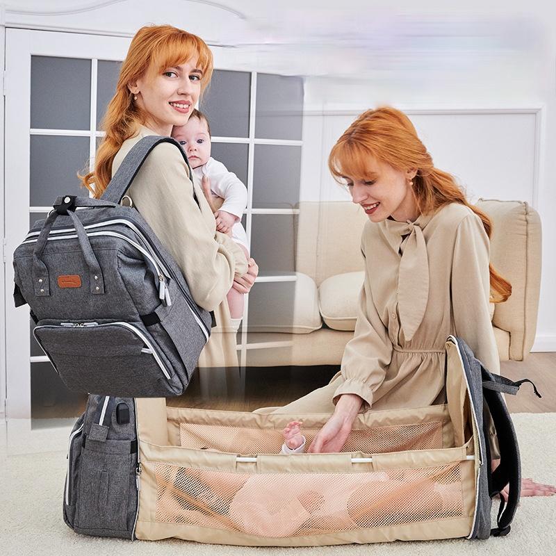 

Diaper Bags Multi Function Folding Mommy Bag Large Capacity Bed, Pink