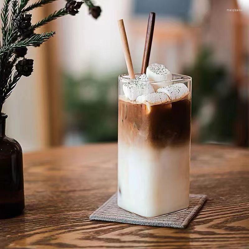 

Wine Glasses Transparent Temperature Resistant Square Glass Tea Milk Cup Water Juice Simple Dessert Durable