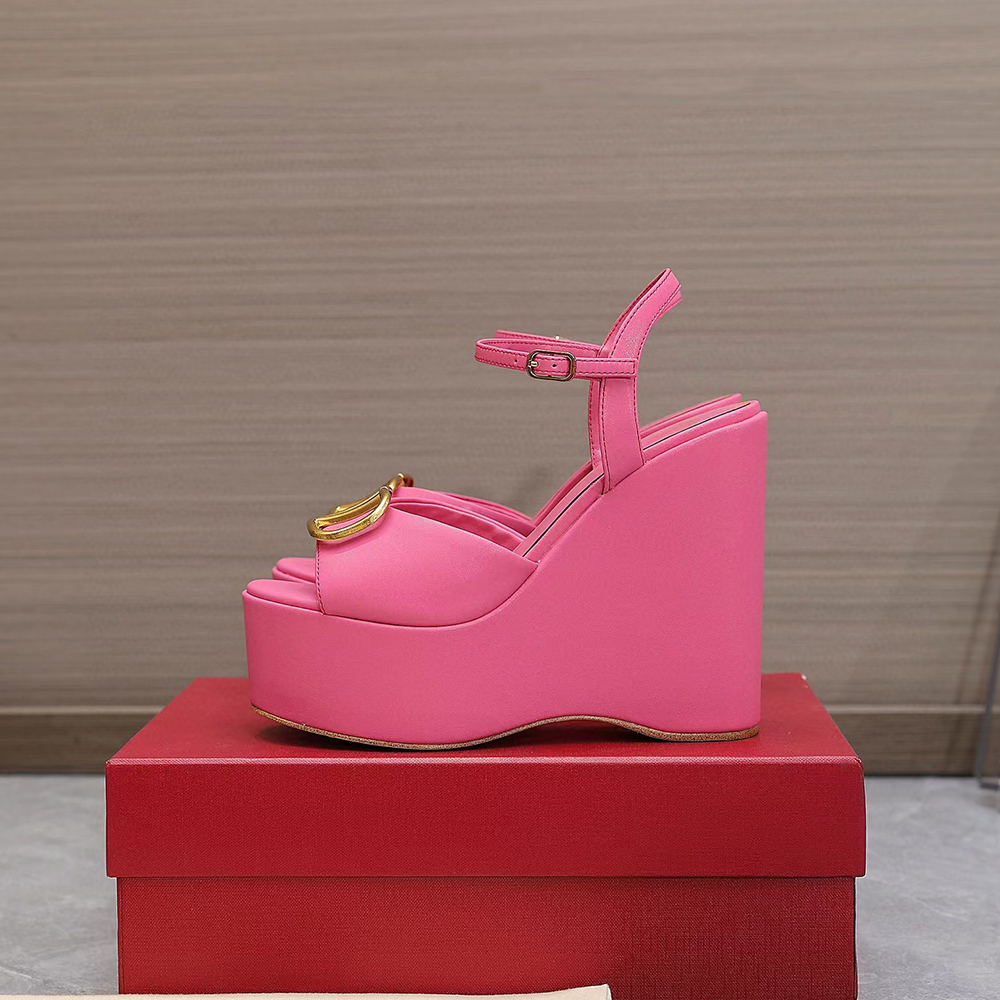 

platform wedge Sandals genuine leather ankle strap chunky heels block Heel 130mm Open toe toe dress shoe Women Luxury Designers SandalFactory Footwear, Orange