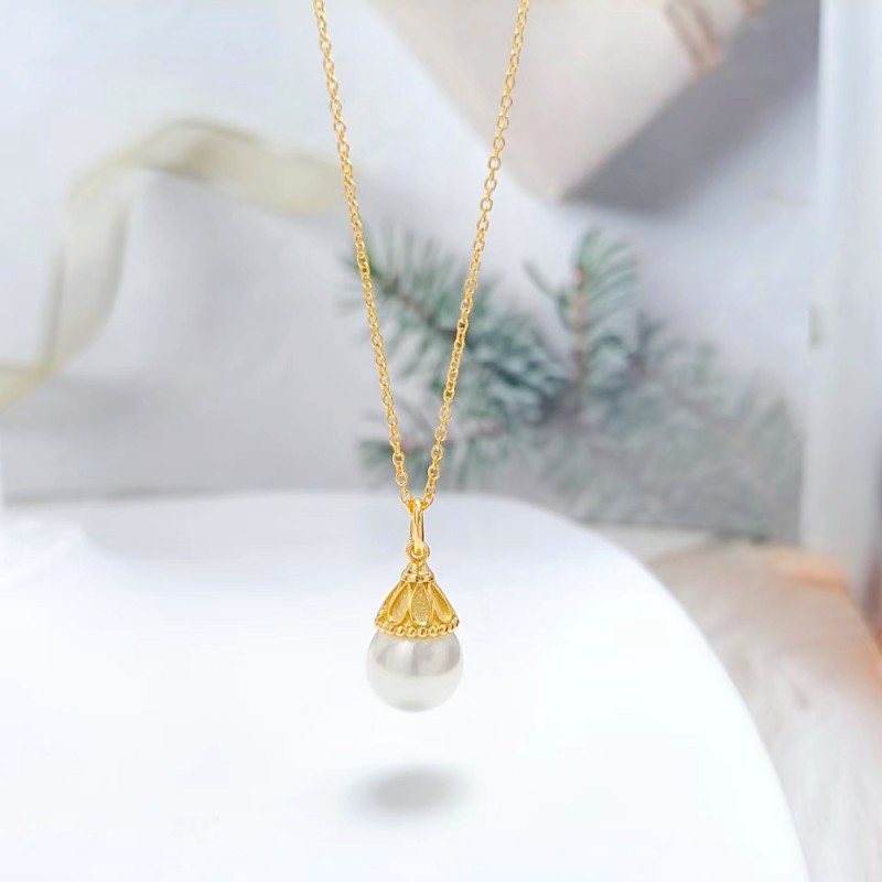 Deluxe petite ampoule collier de perles femmes classiques pendentif filles cadeau de vacances usine de bijoux en or 18 carats