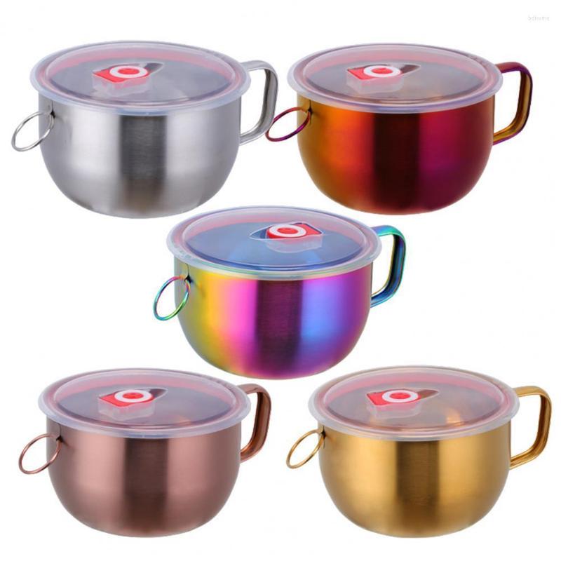 

Bowls Stainless Steel Instant Noodle Bowl Heat-resistant Non-slip Large Capacity Anti-scalding Handle Container With Lid For Home, Silver