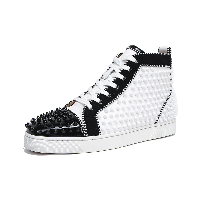 

23s casual shoes Sporty Spikes 2 High Top Reds sole Men's Sneaker Spiked Black And White Patent Leather Luxury Designers Orlato Trainers with box, 112