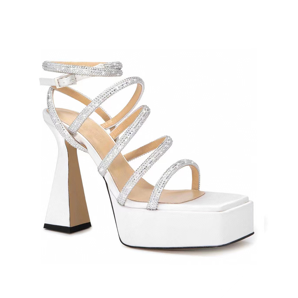 

Gladiator platform chunky high Heels sandals Mach crystal-encrusted strap spool Heels 95MMsky-high heel for satin Luxury Designers Evening shoes factory footwear, 1#