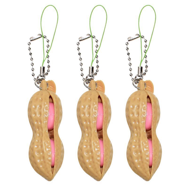 Fidget Peanut Key Chain Funny Squeeze Toy Anti Stress Peanut Stress Relief Keychain Decompression Toys Anxiety Reliever-image-676631520