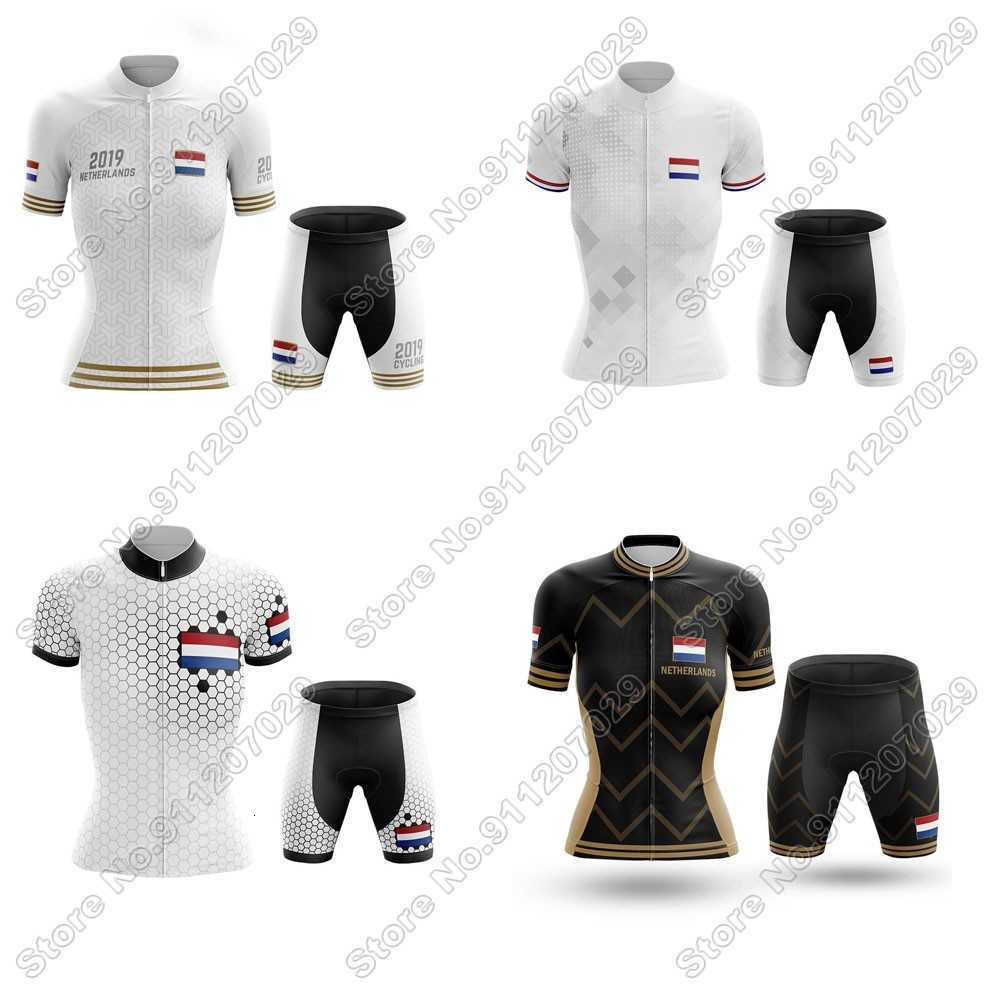 

Designer Women Netherlands 2021 Cycling jerseys sets Dutch Cycling Clothing Summer Road Bike Suit Bicycle Bib Shorts MTB Wear, Ivory