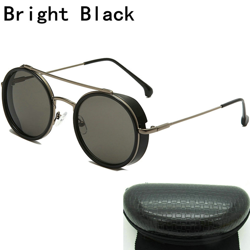 

New Unisex Vintage Sunglasses Brand Designer Black Round Sunglasses for Men Women Metal Small Driving Shades With Box