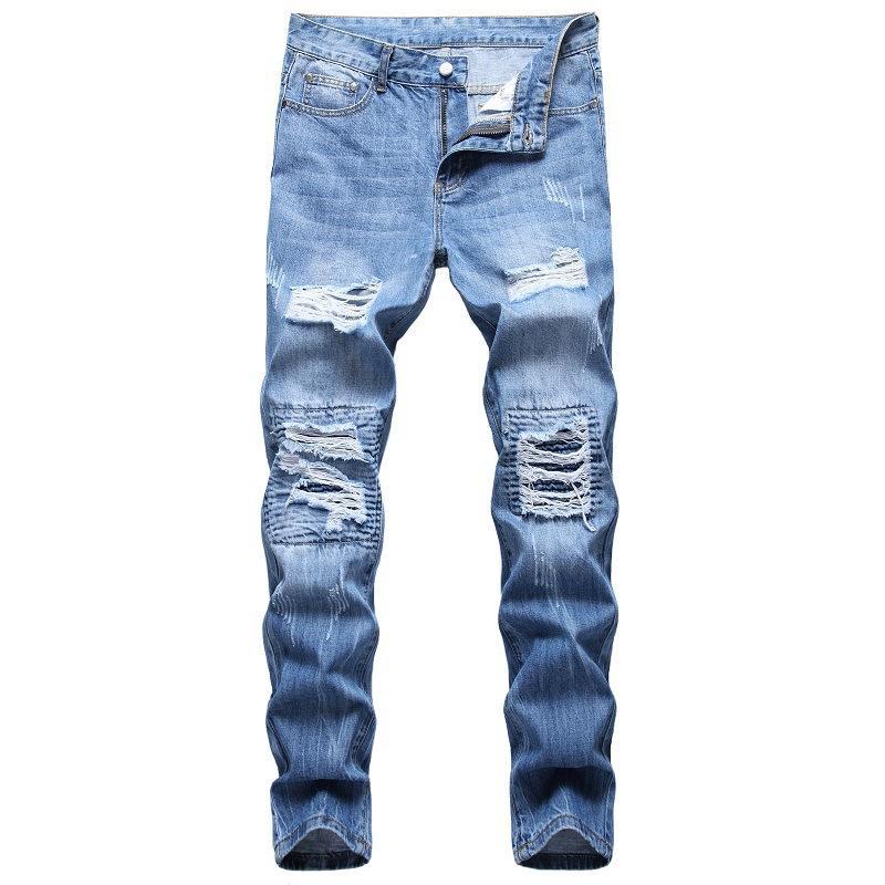 

new Men's Jeans cotton pants hole casual slim men new trend denim Hombre letter star man embroidery patchwork pant for trend brand skinny motorcycle European Jeans