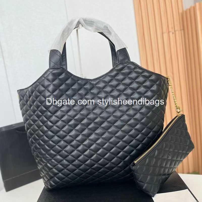 

stylisheendibags Large Capacity Totes Icare maxi Shopping Bag LOULOU Bag Beach bags Genuine Leather Women Tote Designer Lattice Handbag Purse travel 0126/23, 38cm large letter - black