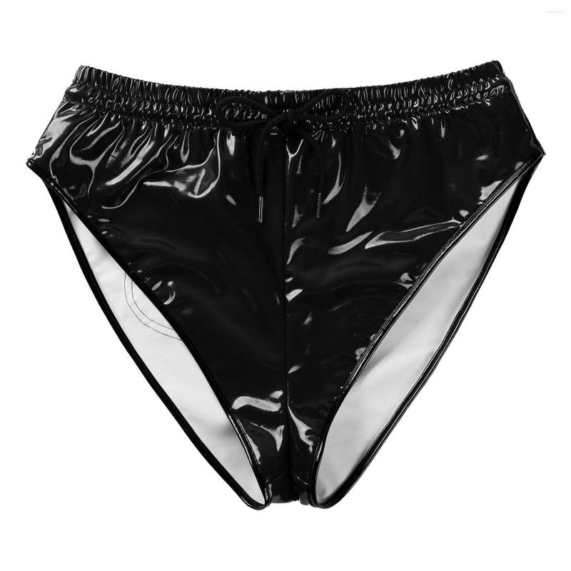 

Women' Panties Bright PVC Patent Leather Sexy Girls Lace-up Triangle Shorts, Black