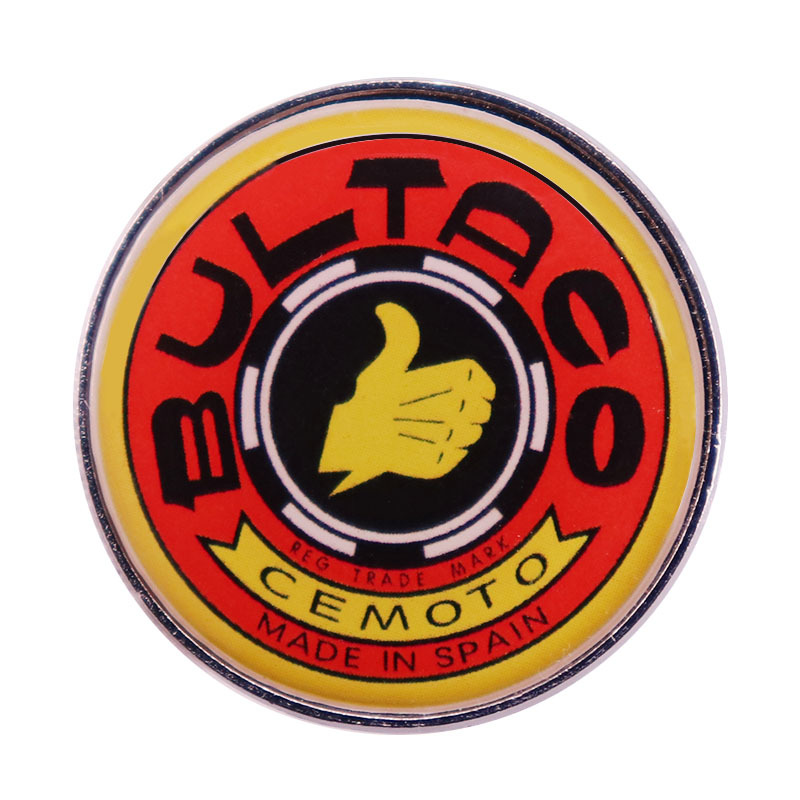 

Bultaco motorcycle logo brooch pin Upright thumb brooch badge Cute Anime Movies Games Hard Enamel Pins Collect Metal Cartoon Brooch, As picture