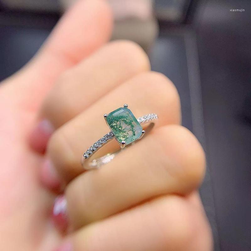 

Cluster Rings Natural Moss Agate Gemstones Ring For Women Solid 925 Sterling Silver Wedding Engagement Bride Unique Gift Fine Jewelry