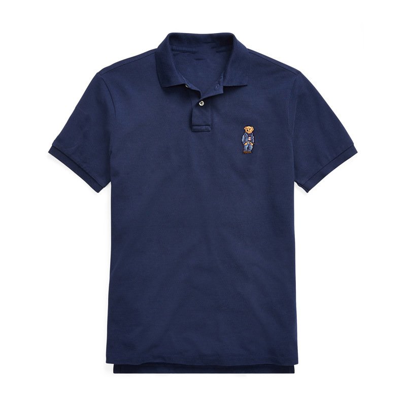 

2023 Lapel Short Sleeve Men' polos Casual Shirt Embroidered Bear T-shirt British Business Sports Pure Cotton, Green