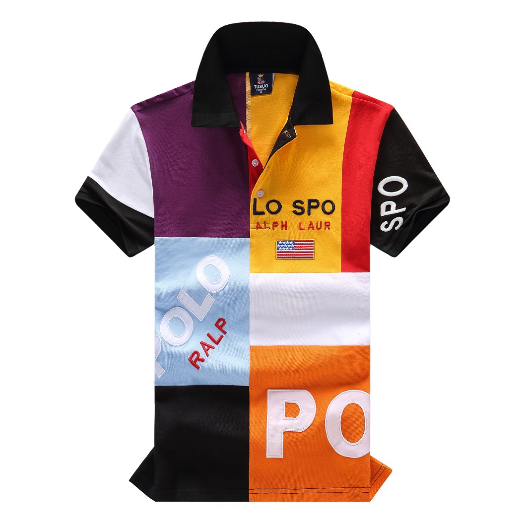 

style shirt men' polos short-sleeved pure cotton street fashion seven-color color matching new European and American high-end handsome T-shirt, Ts340-2