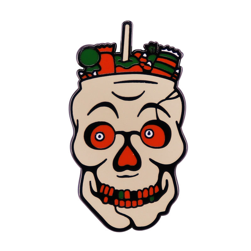 

Horrible Christmas Bone Cartoon Brooch Interesting Metal Enamel Badge Denim Jacket Backpack Pin Given Friends And Fans Gifts, As picture