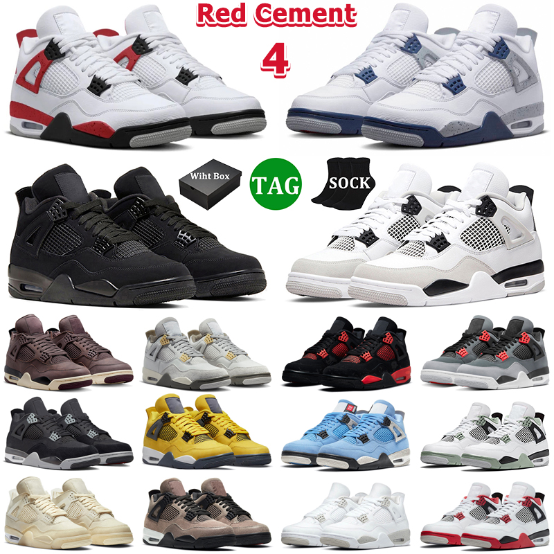 

With Box 4 Men Basketball Shoes 4s Midnight Navy Red Cement Thunder Military Black Cat Photon Dust Lightning Bred Mens Women Trainers Outdoor Sports Sneakers, 11