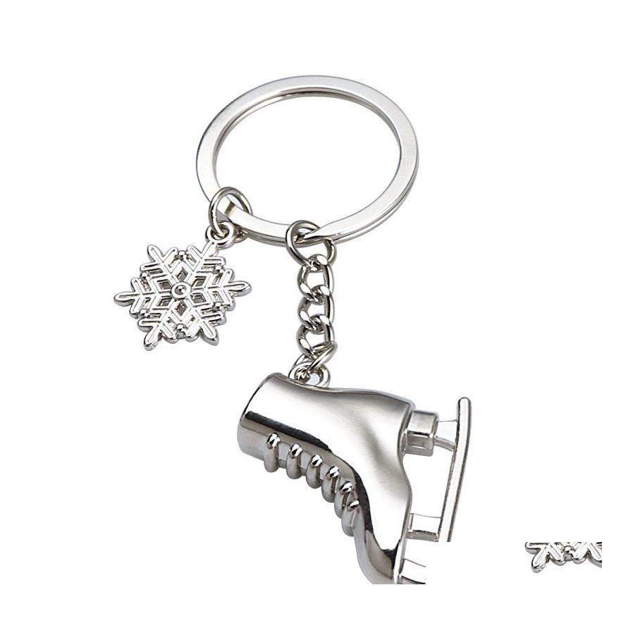 

Key Rings Creative Ski Board Ice Skates Snowflake Pendant Ring Skating Chain Keychain Jewelry For Winter Gift Drop Delivery Otvzc