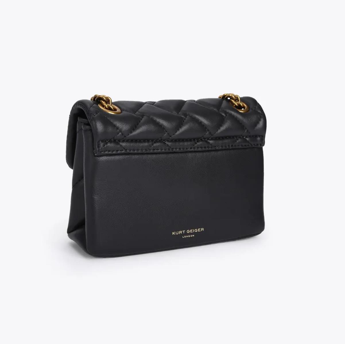 

Kurt Geiger London Kensington Mini 20cm Black Gold/Silver Chains Bags for Women Luxury Real Leather Cross Body Handbag 04QY