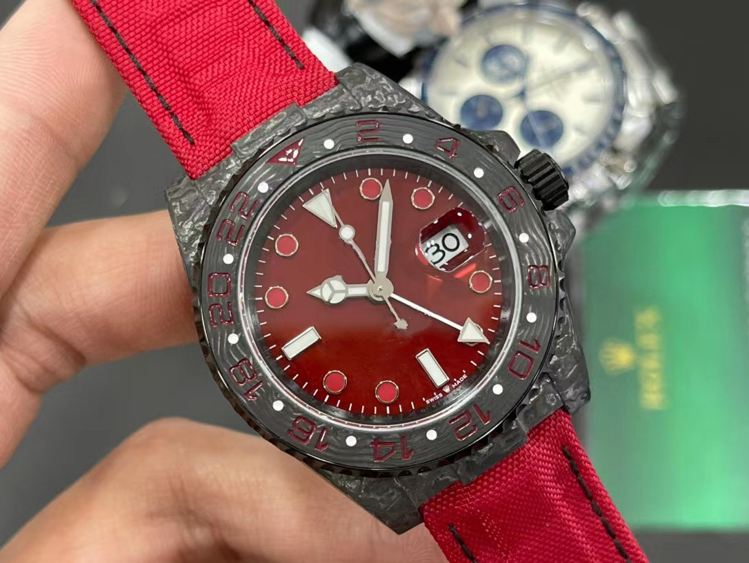 

JHF Watch diameter 40mm 12.4mm thick with CAL.3186 movement sapphire mirror nanotechnology carbon fiber case, As shown