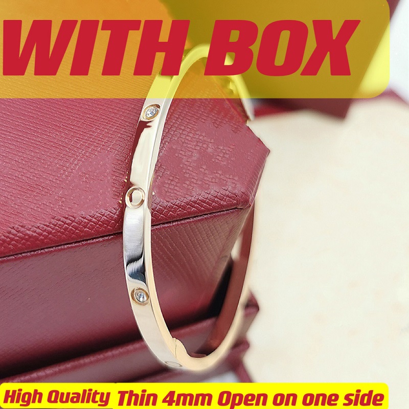 

HighQuality Fashion love gold bangle bracelet stainless steel Bracelets Famous Luxury Designers Brand Jewelry women Couple SCREW thin 4mm 4 Diamonds silver cuff