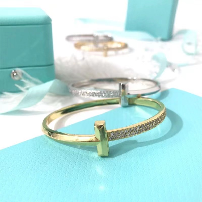 

Classic Bangle Luxury Designer gold bangle Monogram Two Row Diamond Bracelets with Diamonds 18K Gold Plated 925 Stainless Steel Lovers Gift