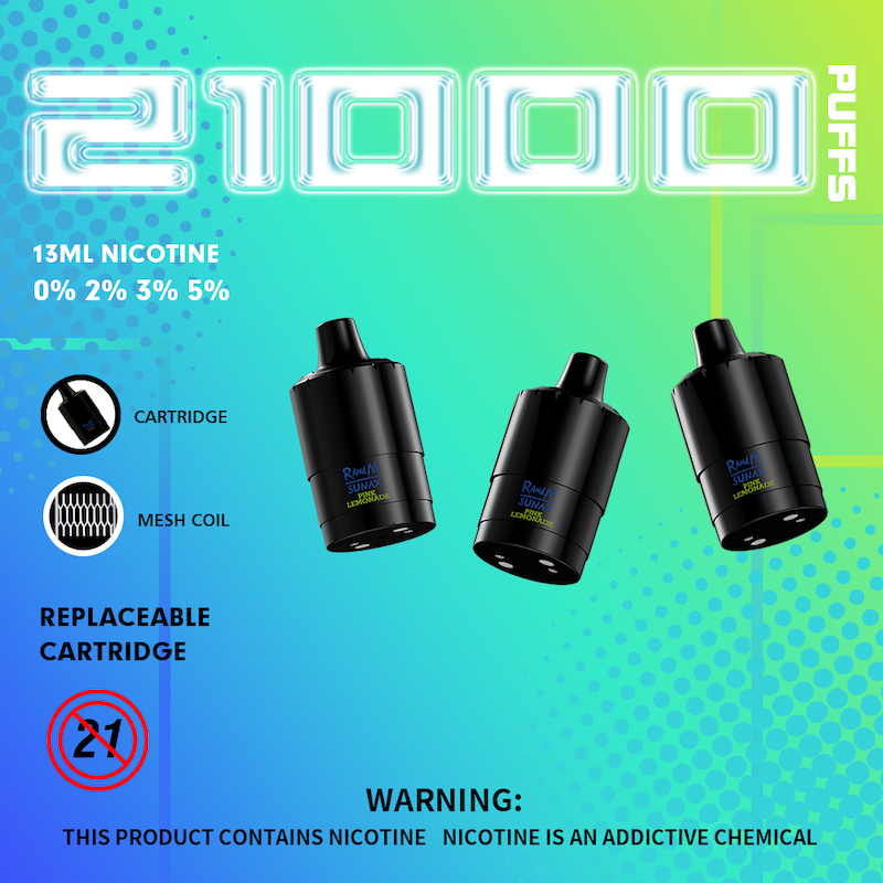 

RandM Sunax 21000 pod system e cigarette pod 10ml 3 cartridges Mesh Coil 12 flavors 3pcs per set for original Randm 21000 puff set vape