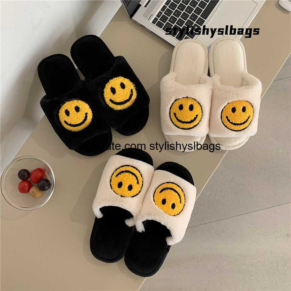 

Slippers Fashion Slipper Open Toe Happy Face Indoor Bedroom For Girls Winter Autumn Spring 013023H, White and black