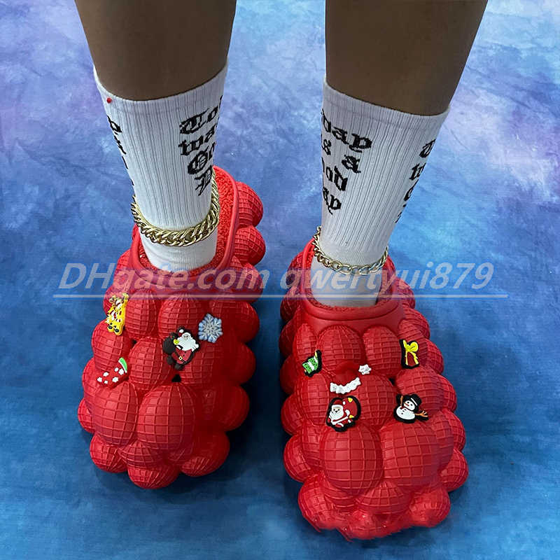 

Slippers DIY Fashion Shoes Chain Slippers Creative Christmas Red Slippers Women Lychee Slides Warm Home Slides Platform Bubble Slippers 012823H, Black