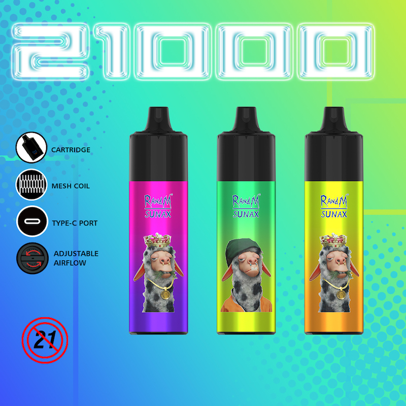

vapes disposable RandM Sunax 21000 disposable e cigarette 10ml 850mah Rechargeable battery 3 cartridge Mesh Coil e sigarette desechables vs randm tornado puff 7000