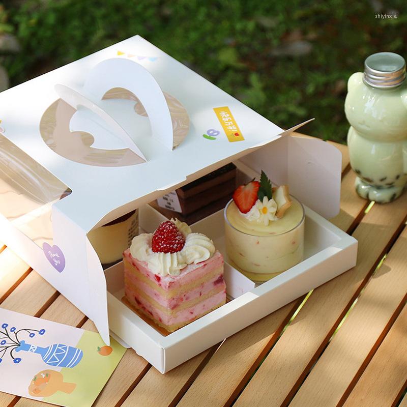 

Gift Wrap 5pcs/set White Paper Cupcake Boxes 4 Holes Baking Packaging Box With Handle Clear Window DIY Dessert