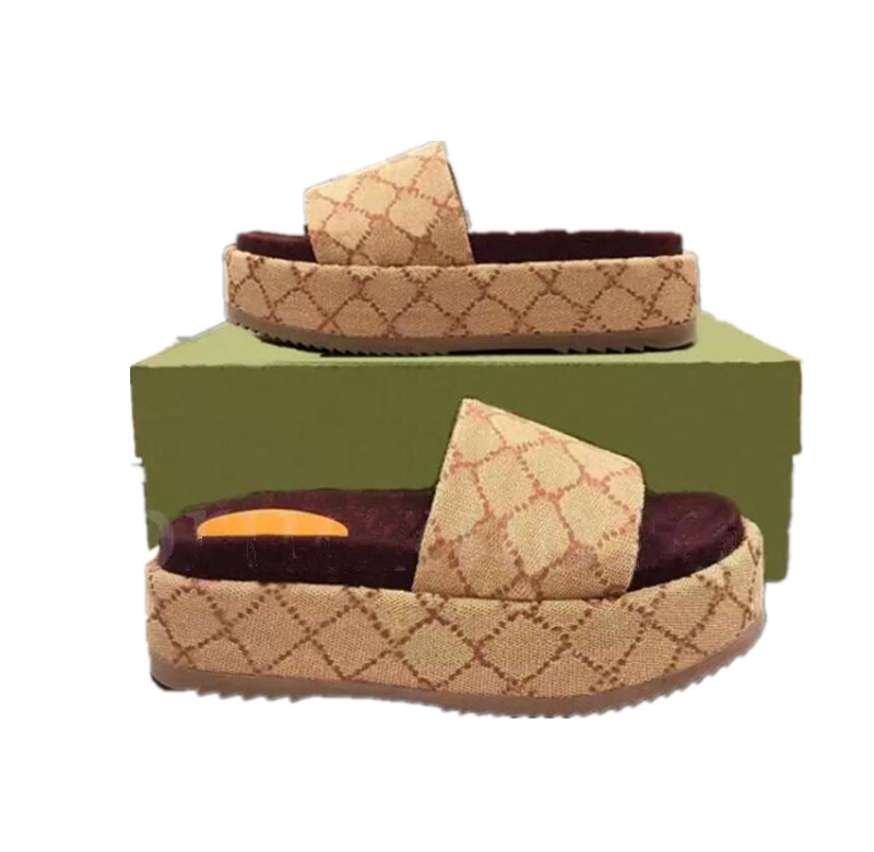 

2023 slipper womens fashion embroidered canvas designer slides slip on slippers girls 60mm Canvas covered platform sandals and dust bags big size 35-45