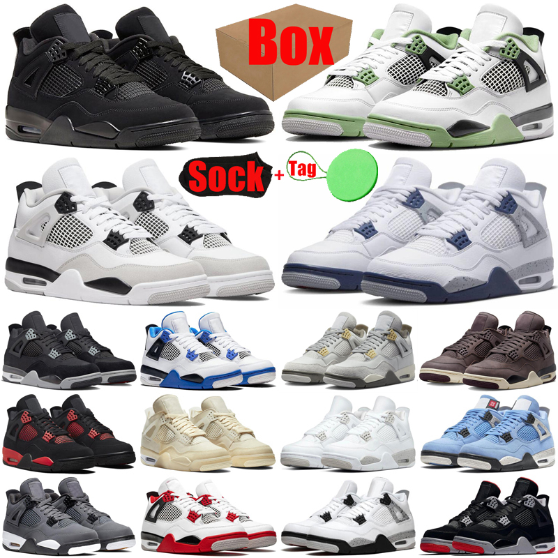 

With Box Seafoam 4 4s basketball shoes for men women Military Black cats Canvas shoe jumpman Midnight Navy Photon Dust Sail White Oreo mens trainers sneakers, #32 blue thunder 40-47