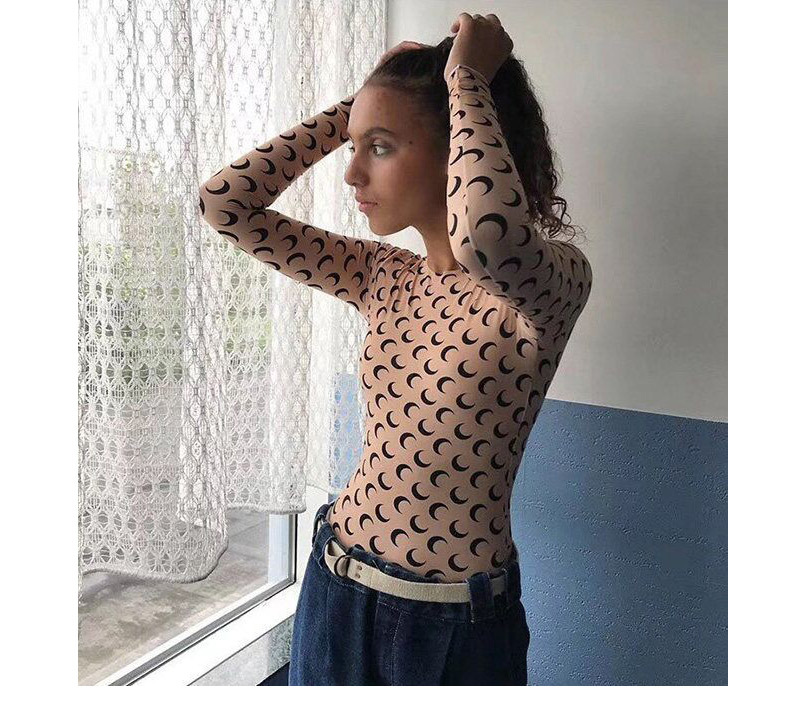 

Women's Moon Top Long-sleeved T-shirt Thin Stretch Tight-fitting Print Bottoming Shirt Girl Loog Sleeve Sell Half Moons Tights Top Tees size S-3XL