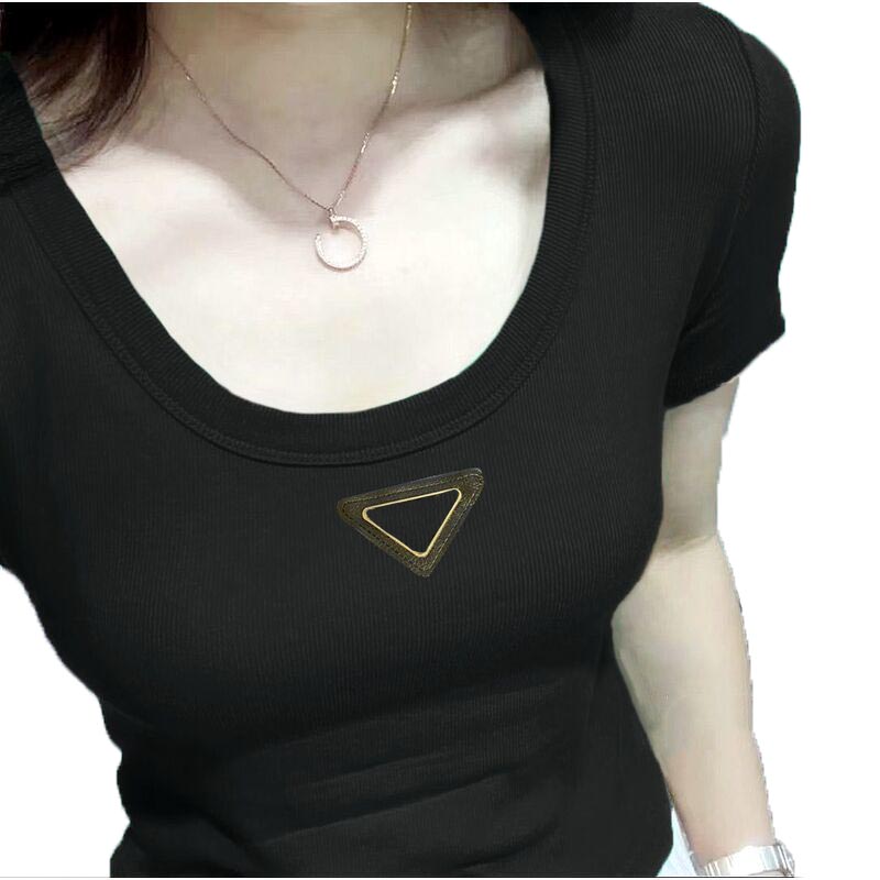 

Classic Fashion Womens Polos Short Sleeved Shirt Summer Street Beach Casual Comfortable Breathable Women Knitted T Shirt Top Round Neck Triangle Logo 8 colour, Black