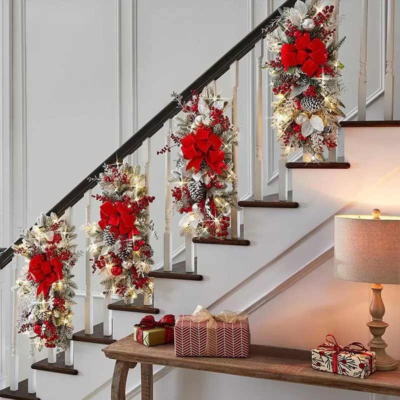 

Decorative Flowers & Wreaths Hanging Stairs Garland Wall Home Decor Artificial Plants Christmas Decorations For, Red