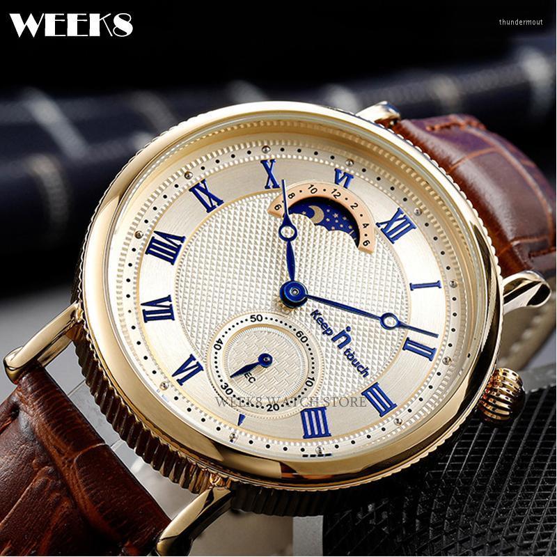 

Wristwatches Sun Moon Phase Men Watch Quartz Luminous Hands Waterproof Casual Business Man Reloj Male Clock Mens Wristwatch Relogio Masculin, 01