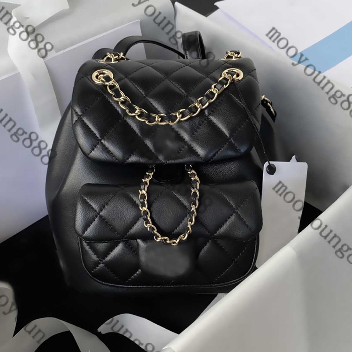

Top Tier Mirror Quality Designer Women Mini Backpack Black Lambskin Quilted Flap Bags Classic Double Chain Shoulder Gold Bag Real Leather, Upload pics to contact us