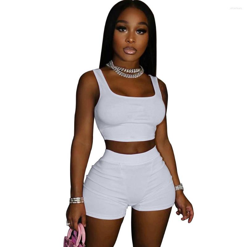 

Women' Tracksuits Szkzk Black White Two Piece Active Set Sexy Short Corset Tank Tops And High Waist Women Club Outfits Sets