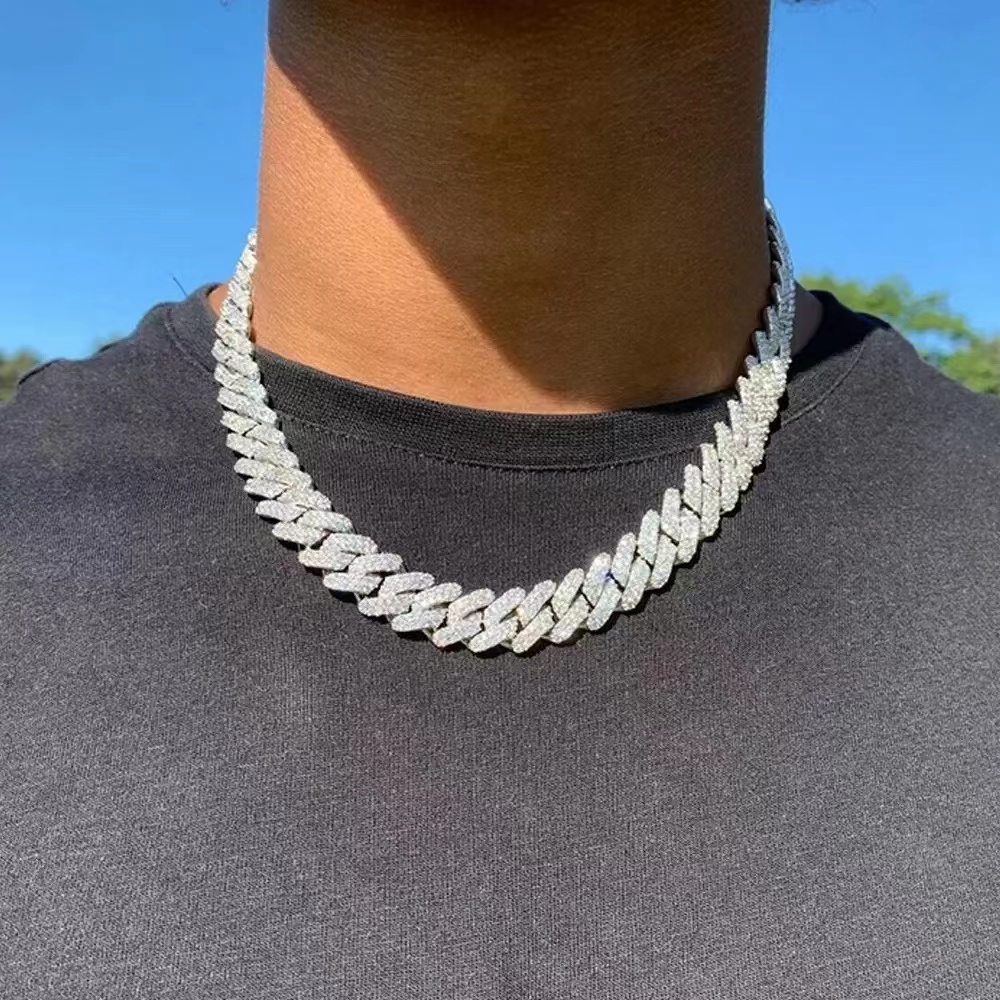 

14mm Iced Cuban Link Prong Chain Necklace 14K White Gold Plated 2 Row Diamond Cubic Zirconia Jewelry 16inch-24inch Cuban Chain