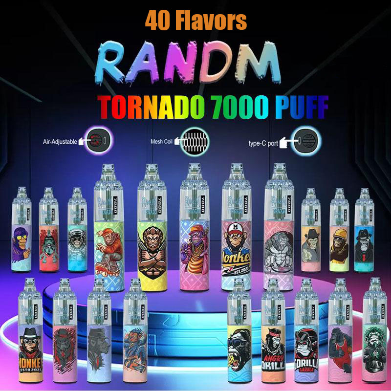 

RandM Tornado 7000 Puffs Disposable Vape 2% 5% 3% 0% Electronic Cigarettes 14ml Pod With Mesh Coil Air Flow Control 20 Colors Rechargeable Battery