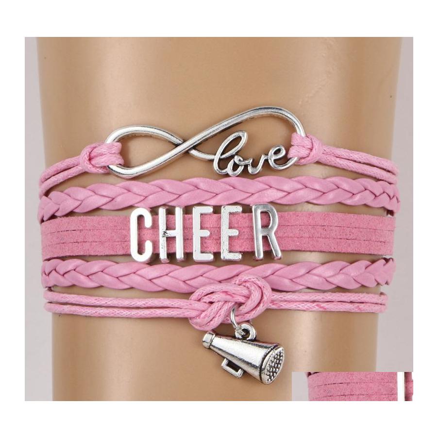 

Charm Bracelets Cheer Letter Horn Sports For Women Men Cheerleader Sign Weave Leather Rope Wrap Bangle Fashion Diy Jewelry Gift Drop Ot4N2