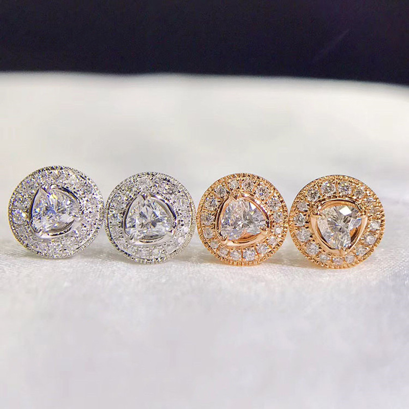 Bling Diamond Earrings White Gold Plated Shiny Round CZ Stone Studs Earrings Nice Gift for Girls Women