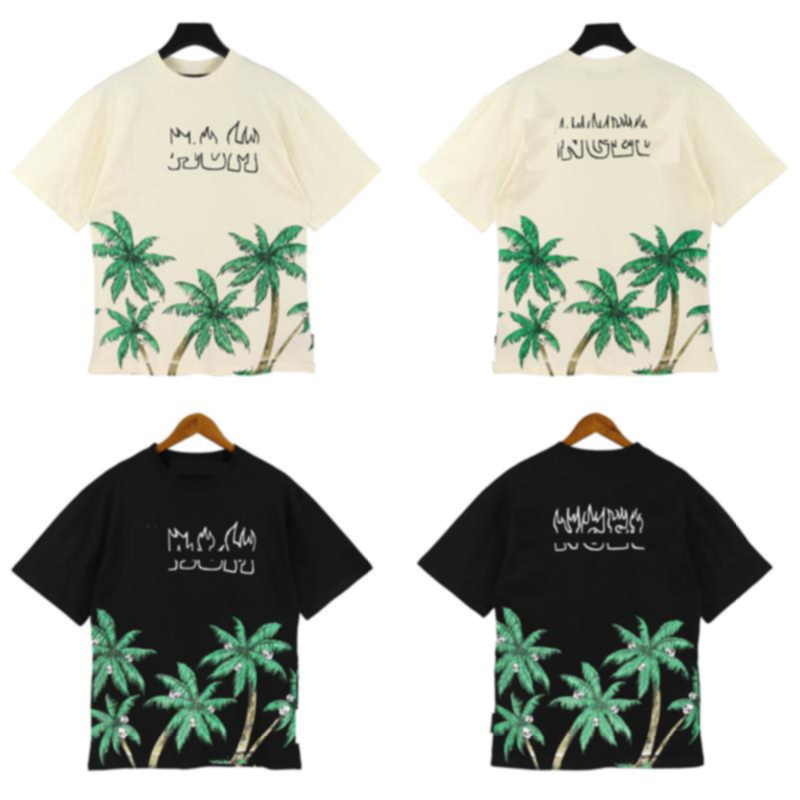 

2023Angels new fashion palm tree skull print retro American casual loose men's and women's short sleeve T-shirt, White