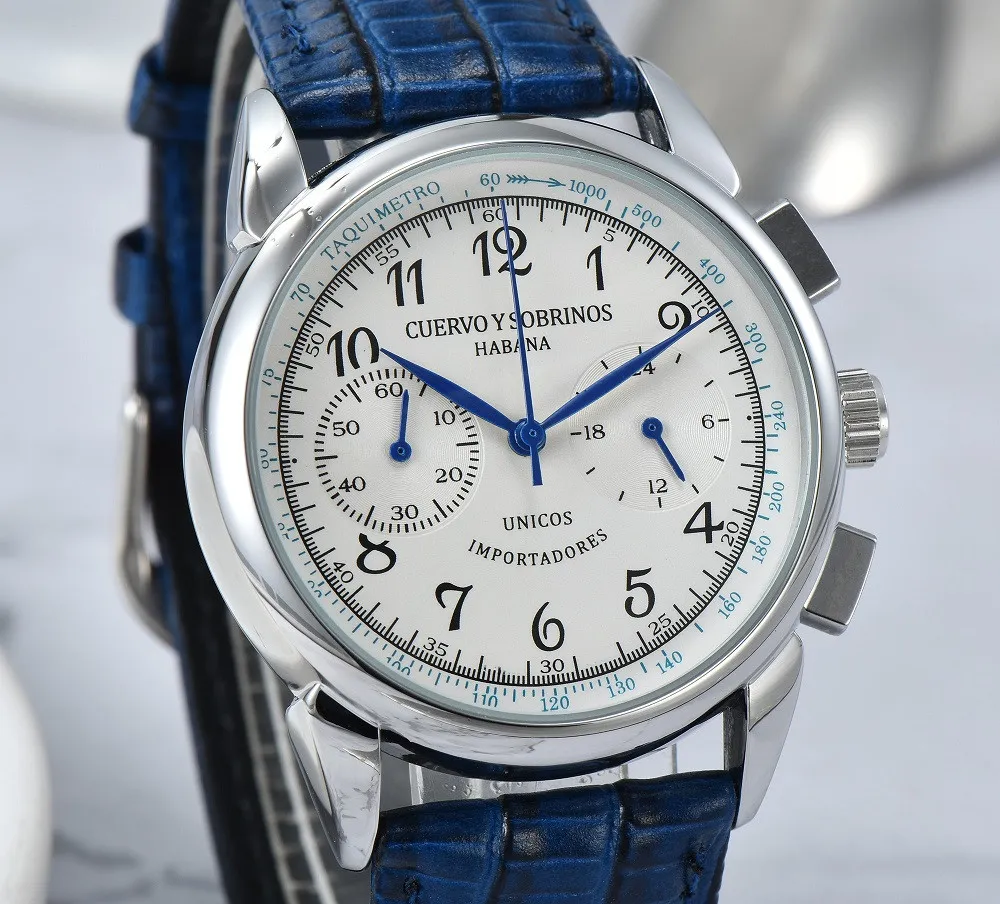 

2022 CUERVO Y SOBRINOS Men's Watch Multifunctional Luxury Chronograph Fashion Classic Leather Strap Waterproof Quartz Sports Watch Relogio Masculino