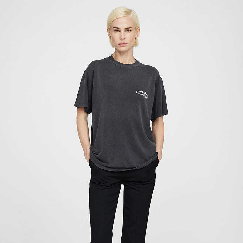

AB Niche Snake Vintage Designer t Shirt Back Button Print Stir-fried Washing T-shirt Snowflake Women Cotton Short-sleeved BINGs Tee Tops Polo, Dark gray