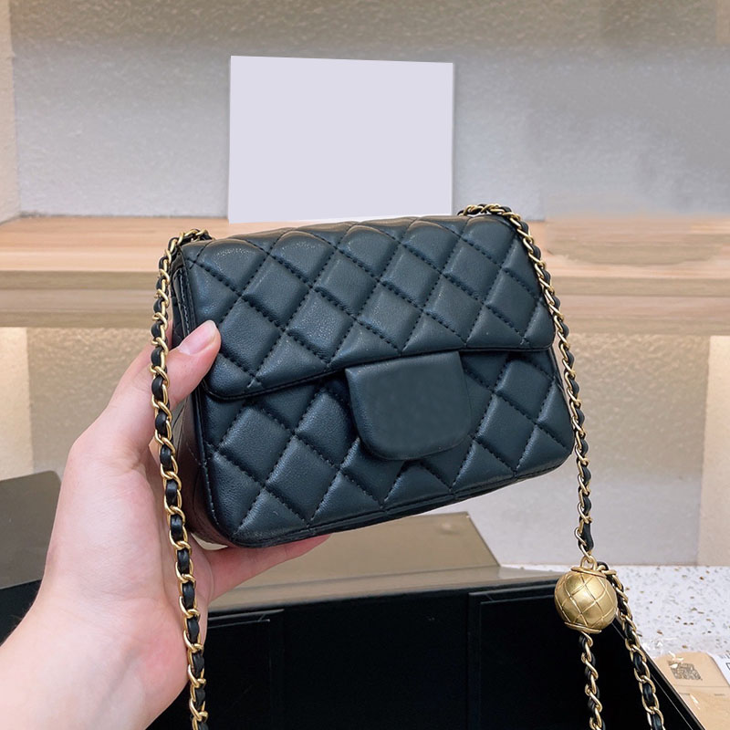 

CC Bags Luxury Brand Cross Body Desiger Cross Body Shoulder Mini Bags Classic Flap Sqaure Purse Crush Pearl Gold Ball Metal Saoche Clutch Wo, Box