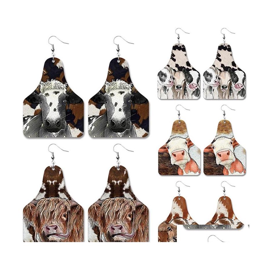 

Dangle Chandelier Casual Flag Cow Print Pu Leather Tag Earrings For Women Trendy Wild West Cowboy Texas Style Girls Earring Jewelr Ote6F